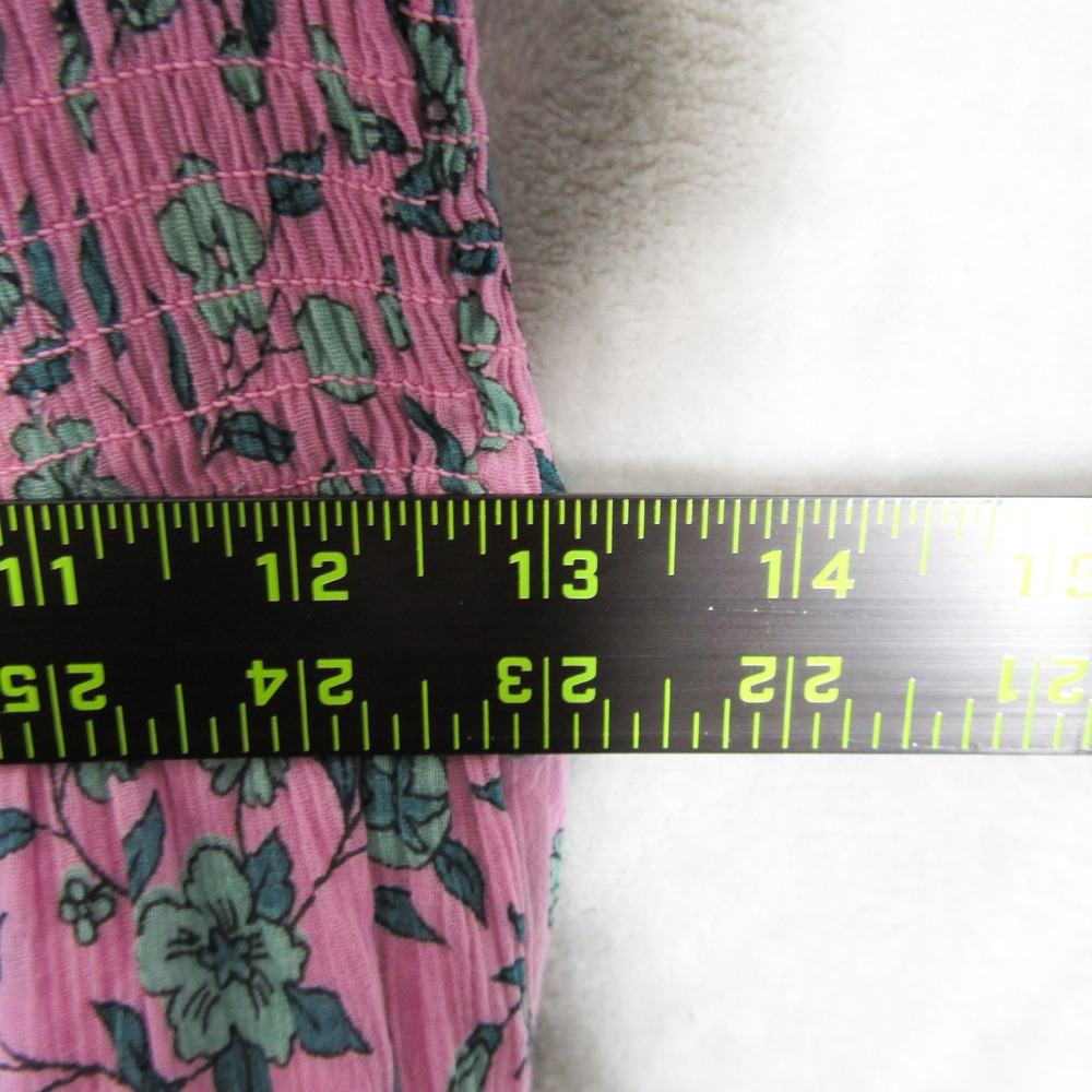 Banjanan Midi Dress XS Pink Floral Print Smocked Ruffle Sleeve Camilla Cotton - Picture 12 of 14